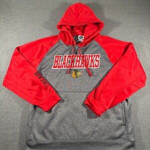 NHL Chicago Blackhawks Hoodie Mens XL Gray Red Raglan Sleeve Embroidered Logo